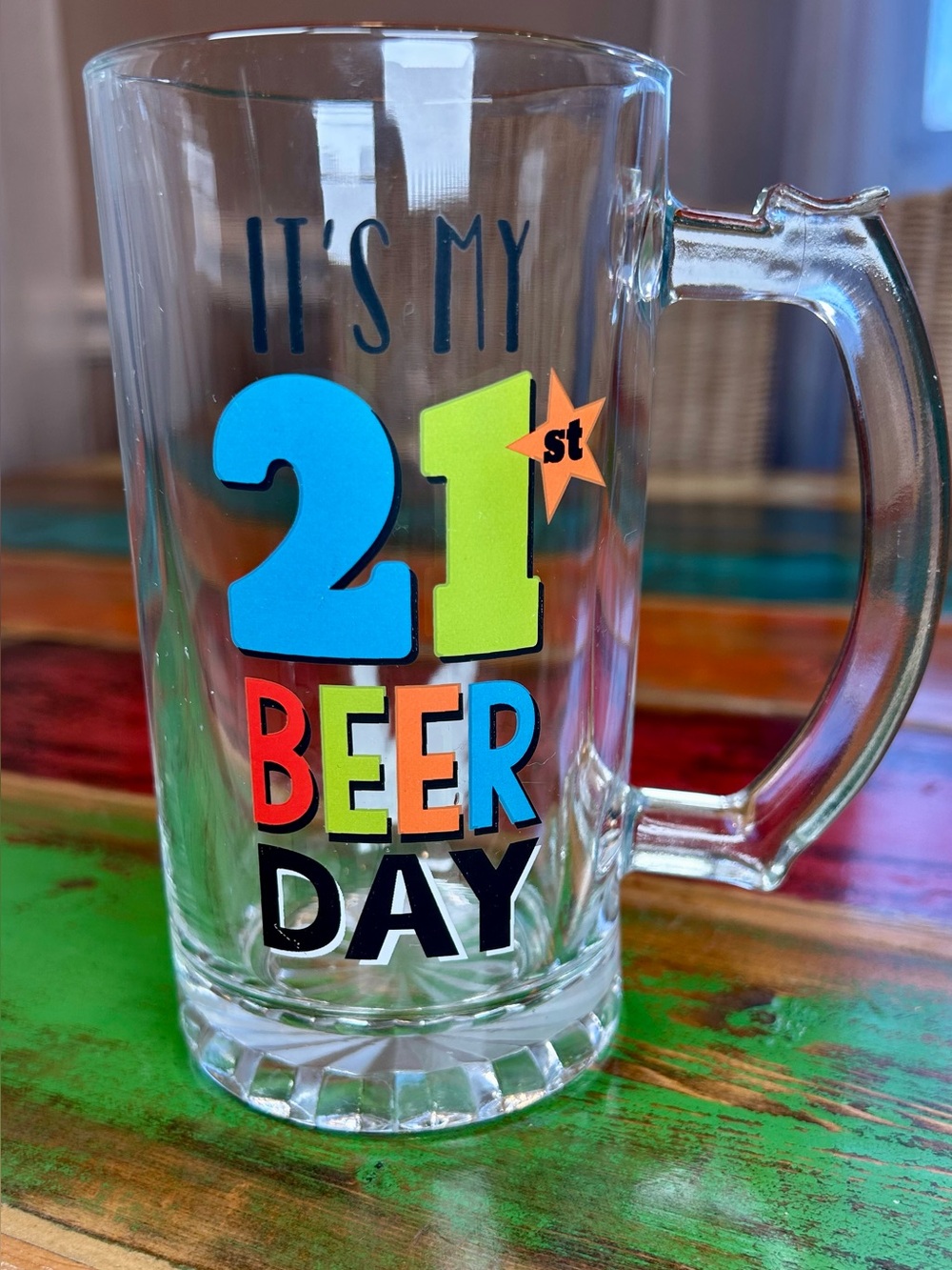 Amscan "It's My 21st Beer Day" Birthday Glass Beer Mug Tankard 15oz EUC